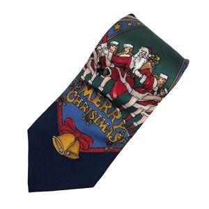 Christmas Stafford Silk Tie Santa Claus Dancing Girls Music Note Holiday VTG USA